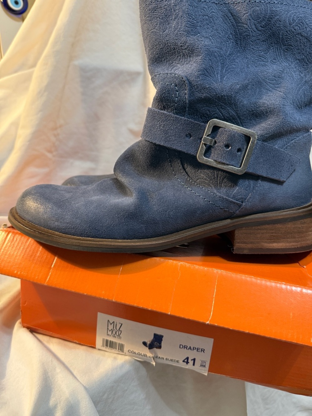Miz Mooz Draper Navy Suede Buckle Boot